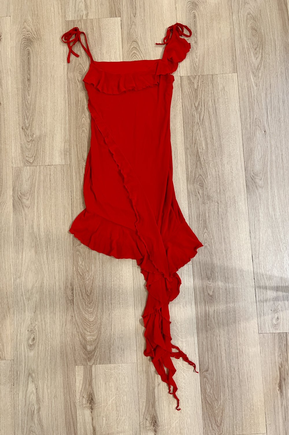 Sexy Damen rotes Bodycon Rüschen Sommer Minikleid Asymmetrisch Rot XS