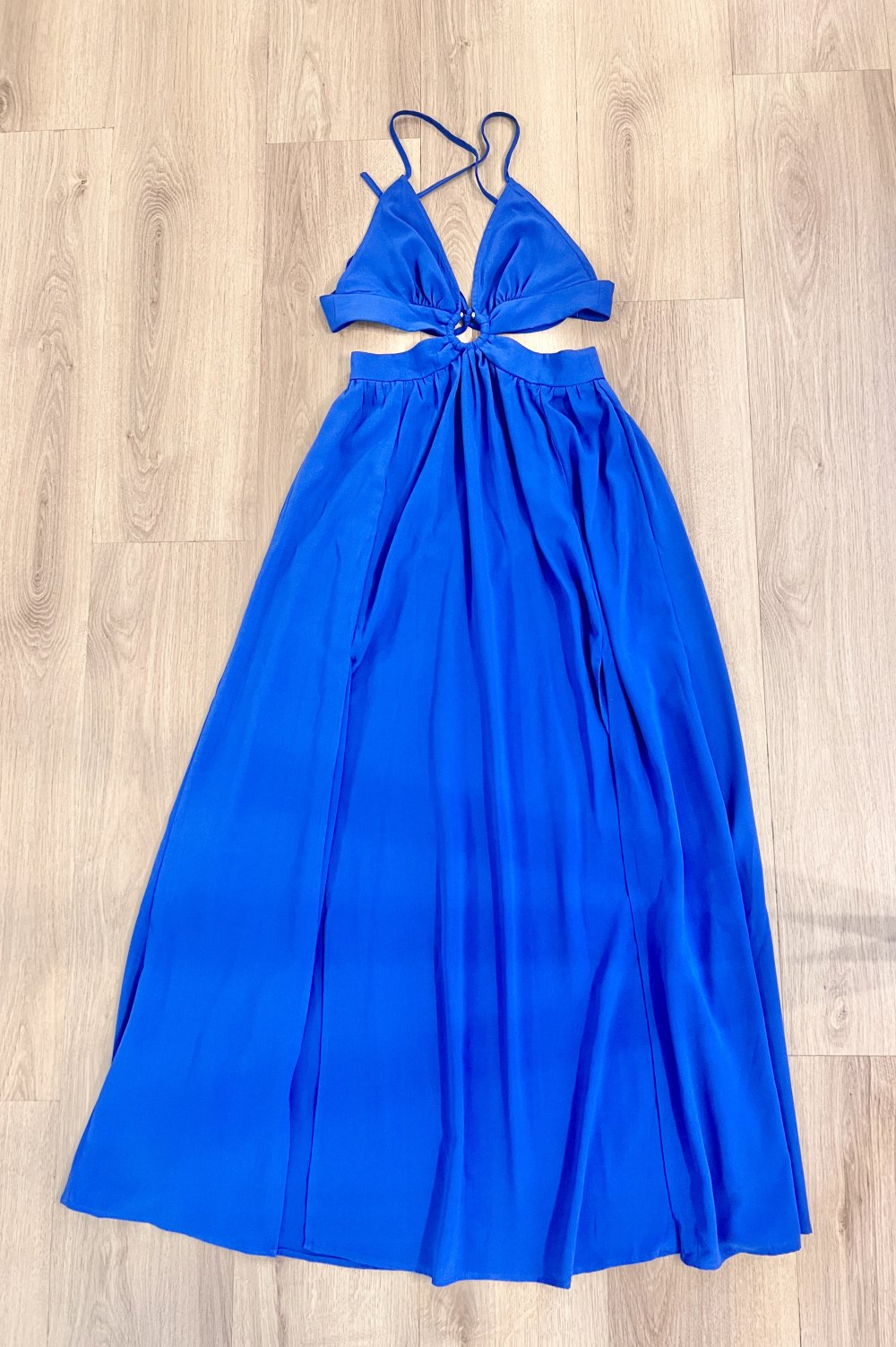 Sexy Damen Sommer Cut-Out Maxikleid Königsblau mit 2 Schlitzen Rückenfrei XS/34