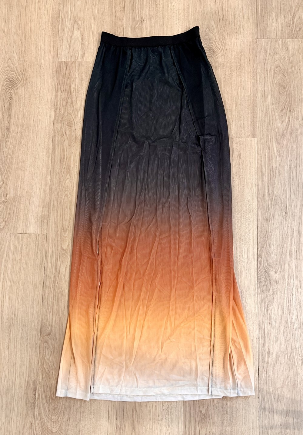 Sexy Damen durchsichtiger Ombre Farbverlauf Mesh Maxirock mit 2 Schlitzen XS/34