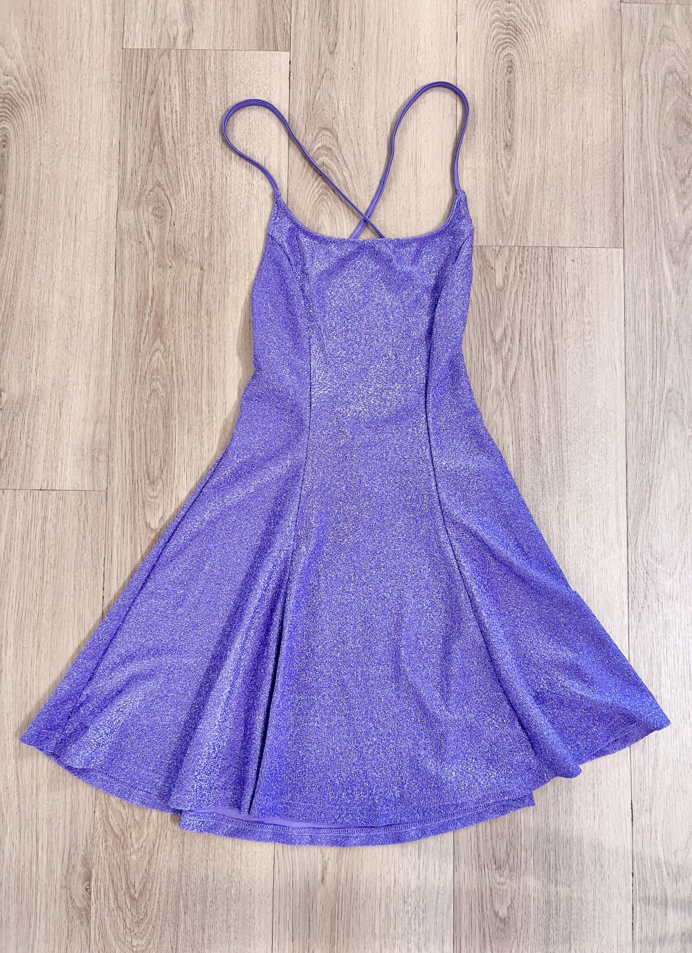 Sexy Damen Glitzer A-Linien Sakter Minikleid Fliederlila Schnürung XS