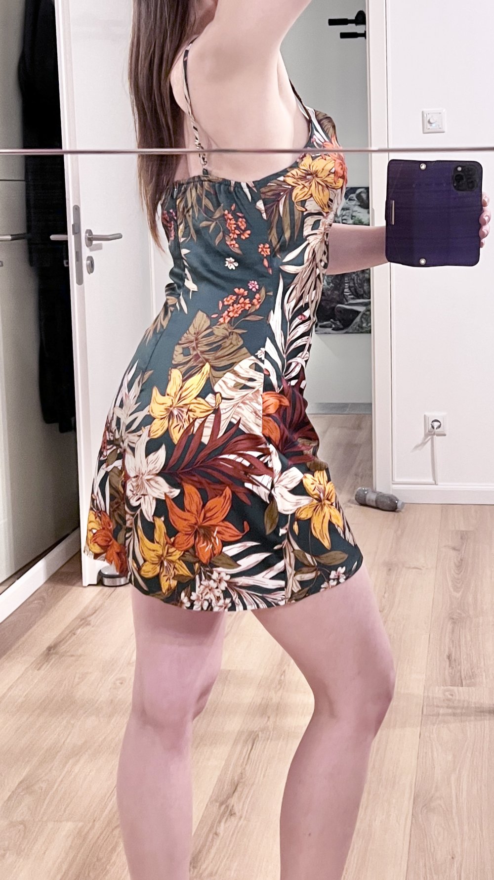 Sexy Damen Sommer tropisch Tropenblumen Cami Minikleid Wasserfall XS