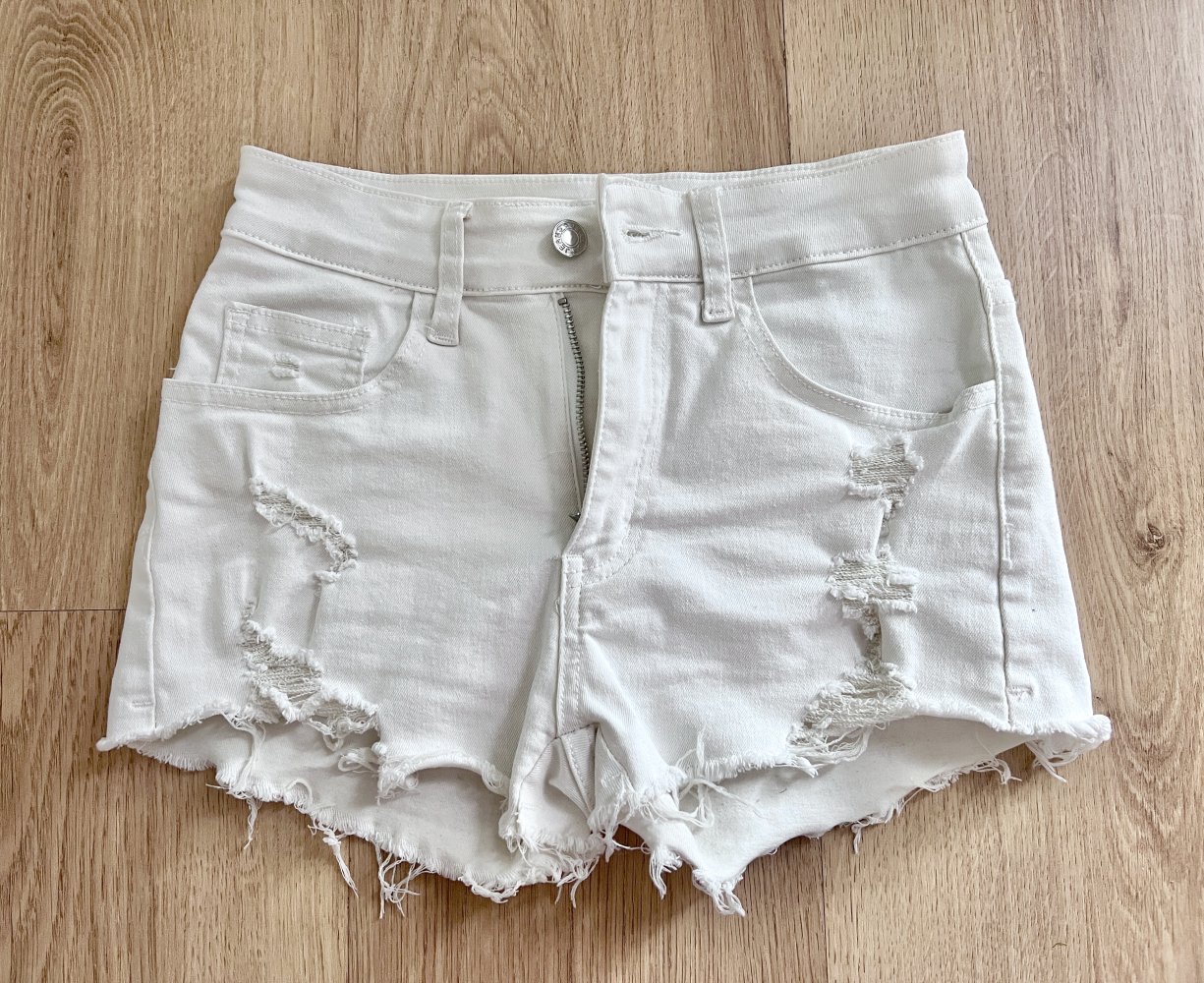 Sexy Damen High Waist Jeans Denim Hotpants Shorts Weiß XS/34