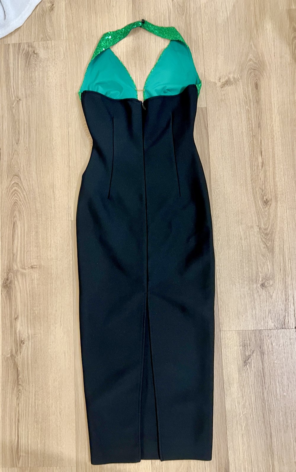 Damen Bodycon Bandage Abendkleid Cut-Out Pailetten grün schwarz S/36