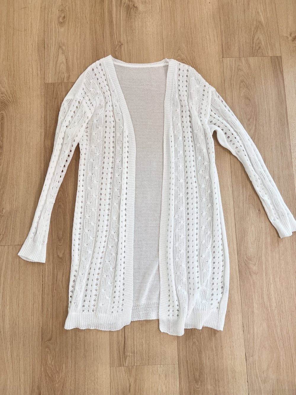 Damen offener leichter grob Strick langer Cardigan weiß XS-M