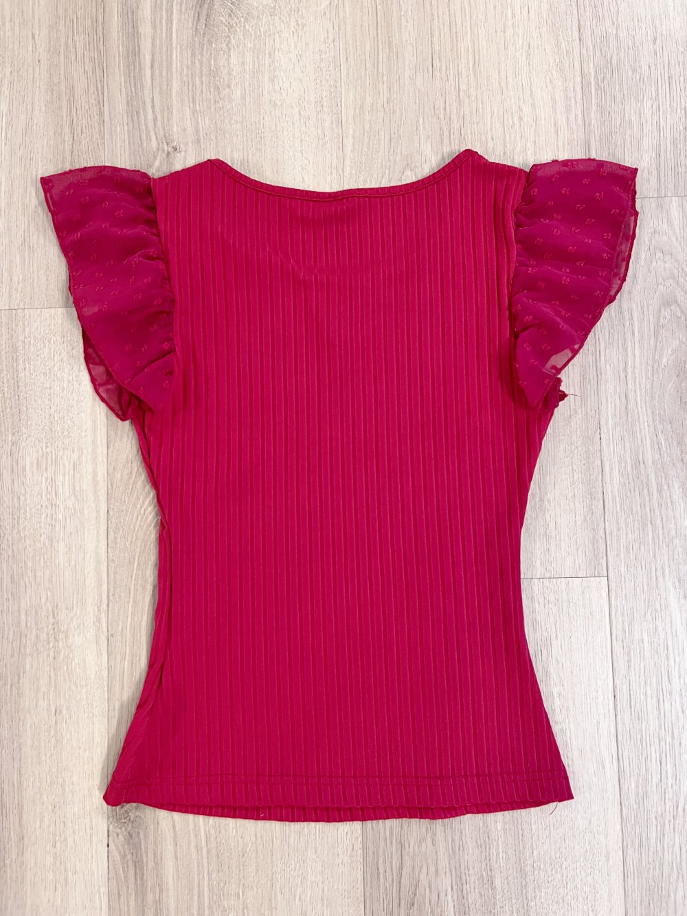 Figurbetonendes Damen T-Shirt gerippt mit Flügelärmeln rot XS