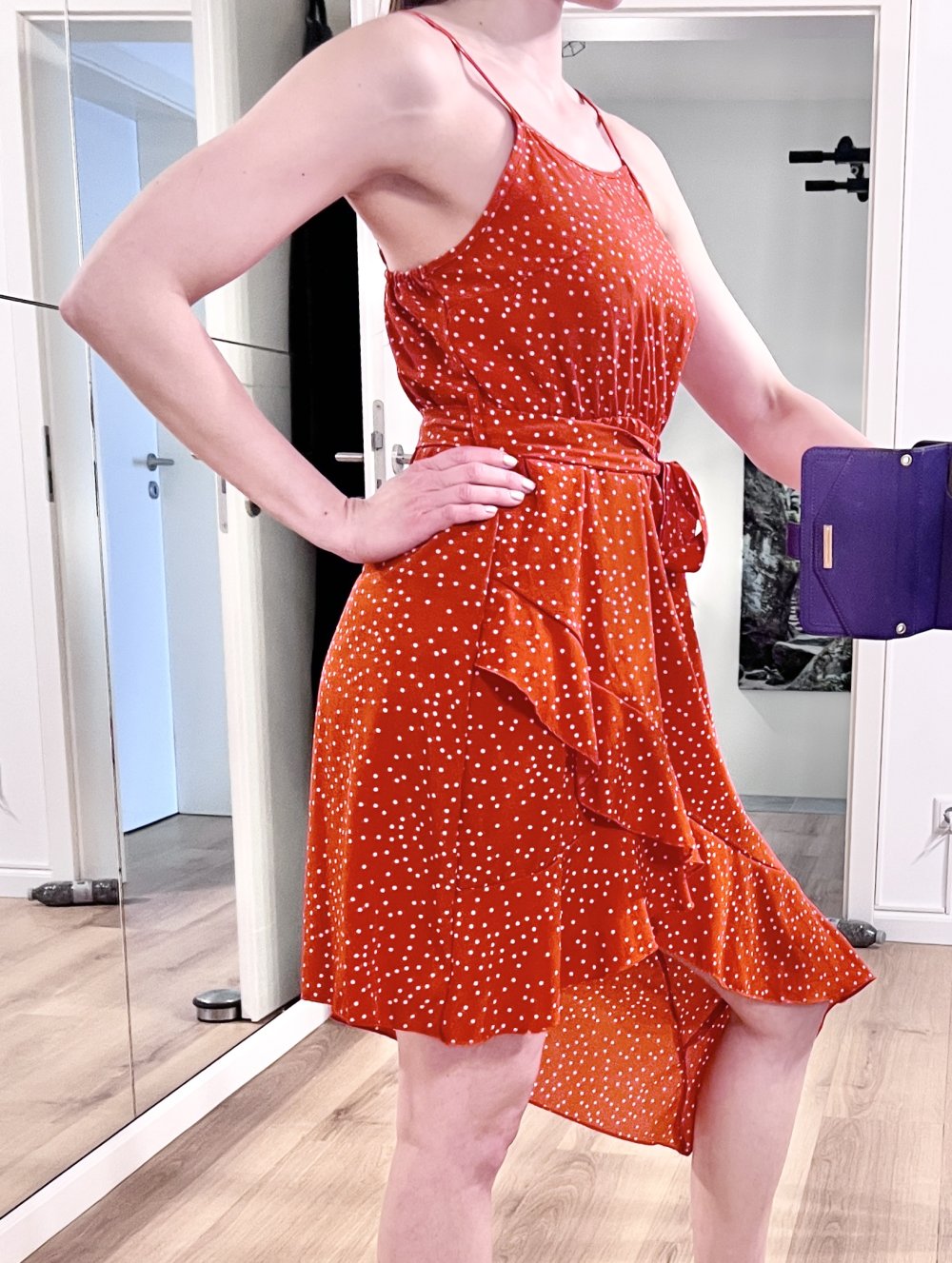 Süßes rot weiß gepunktetes Polka Dot Asymmetrisches Kleid XS/S