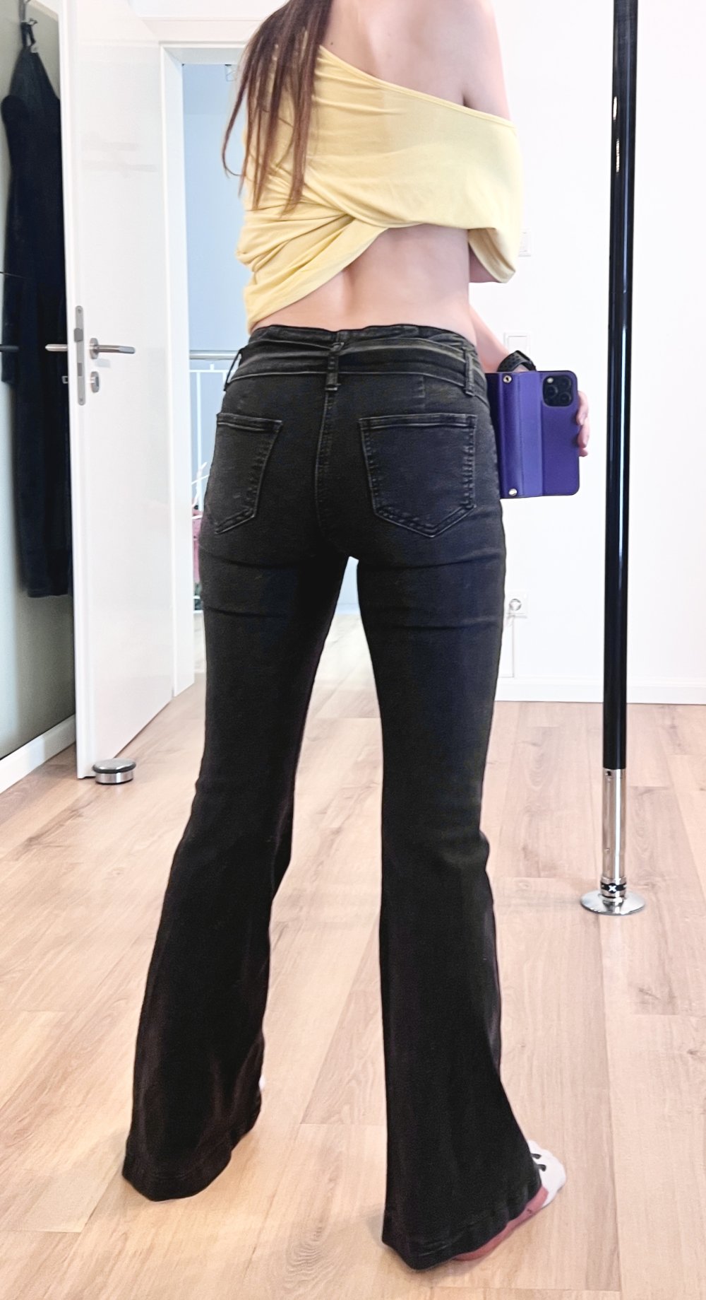 Sexy Damen Y2K Mid Waist Schlaghose Bootcut Jeans mit Gürtel Gr. 34/36