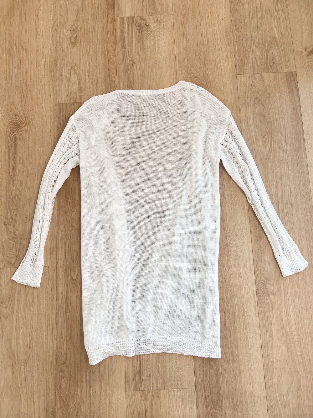 Damen offener leichter grob Strick langer Cardigan weiß XS-M