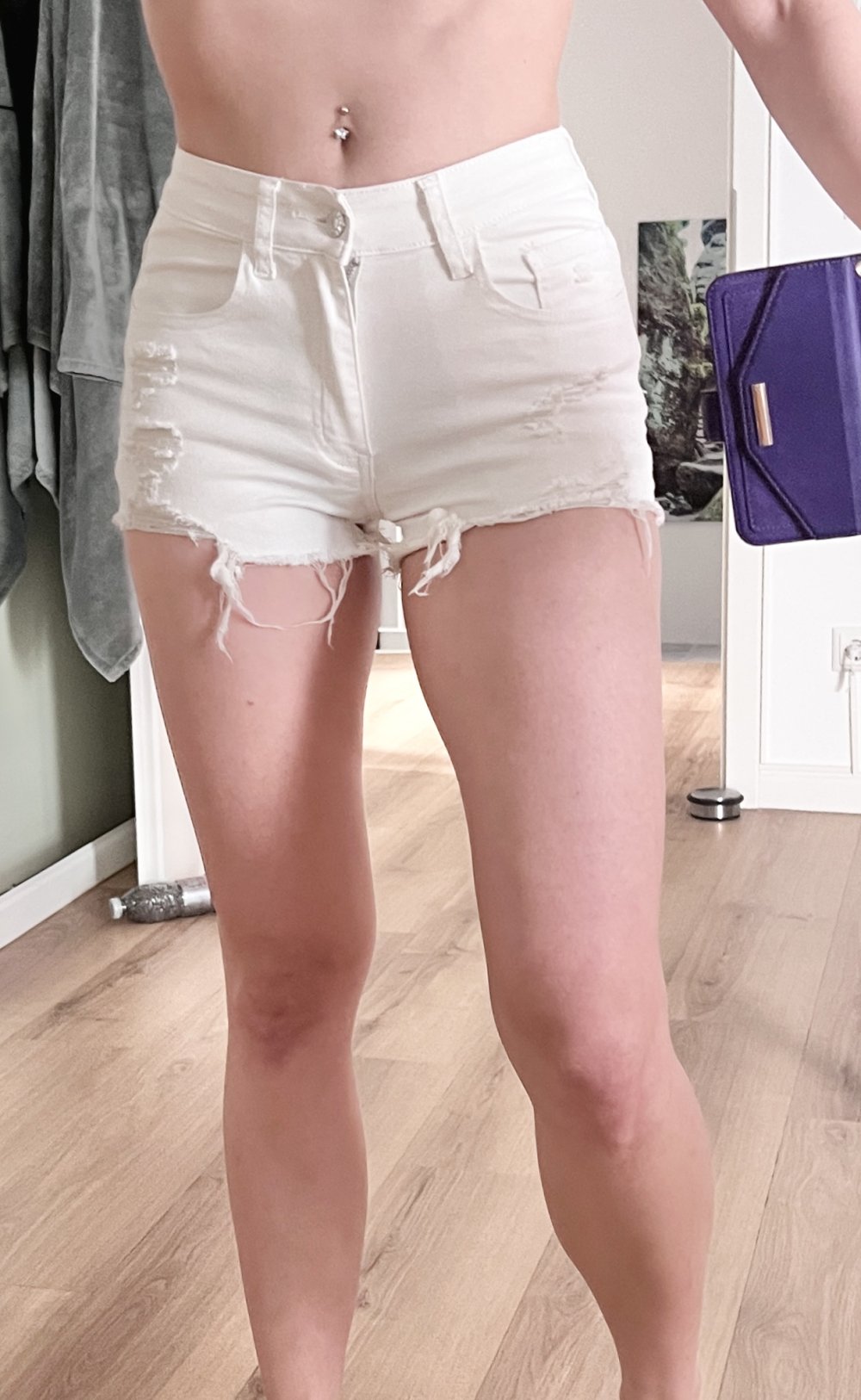 Sexy Damen High Waist Jeans Denim Hotpants Shorts Weiß XS/34