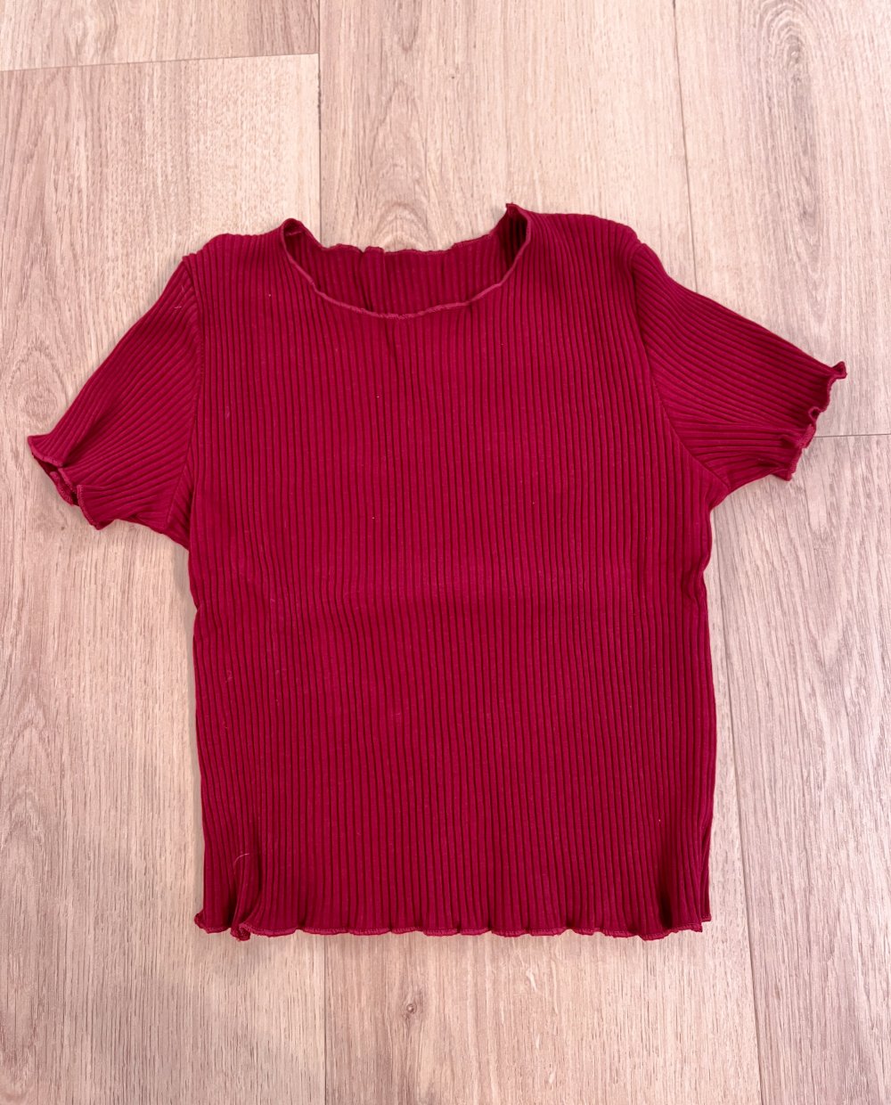 Sexy Damen süßes geripptes basic Crop T-Shirt Rot Lettuce Saum Y2K E-Girl XS/S