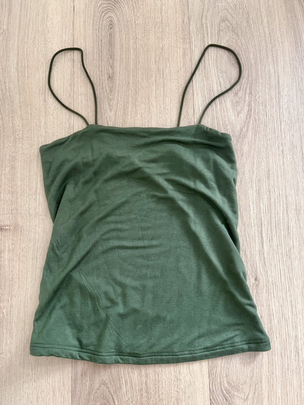 Sexy Damen Basic Spaghettiträger Top gerader Ausschnitt Khaki Armeegrün Y2K XS/S
