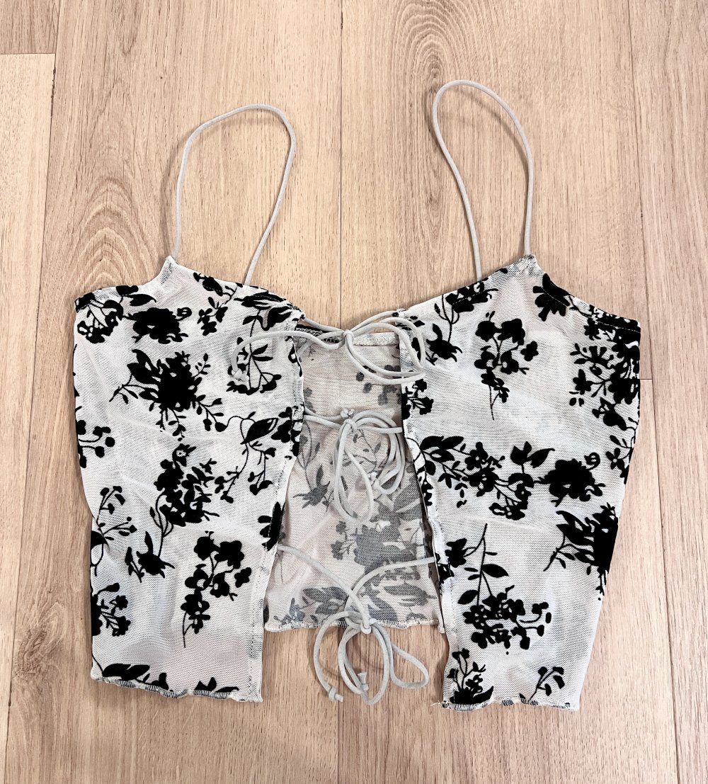 Sexy Damen Mesh halb durchsichtiges Crop Top Weiß Schwarz Samt XS