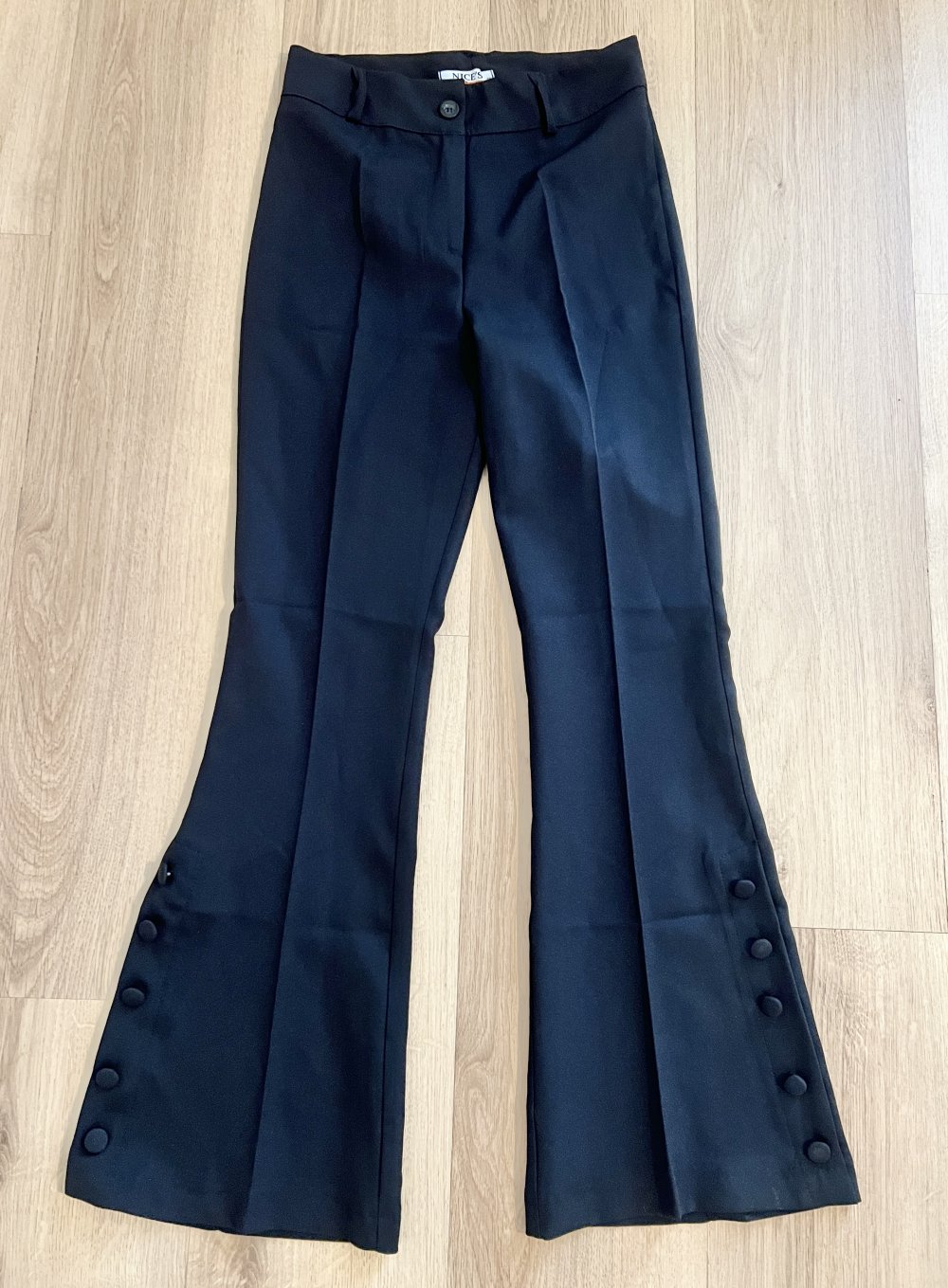 Sexy Elegante Damen High Waist Schlag-Anzughose Bügelfalten Dekoknöpfe S/36
