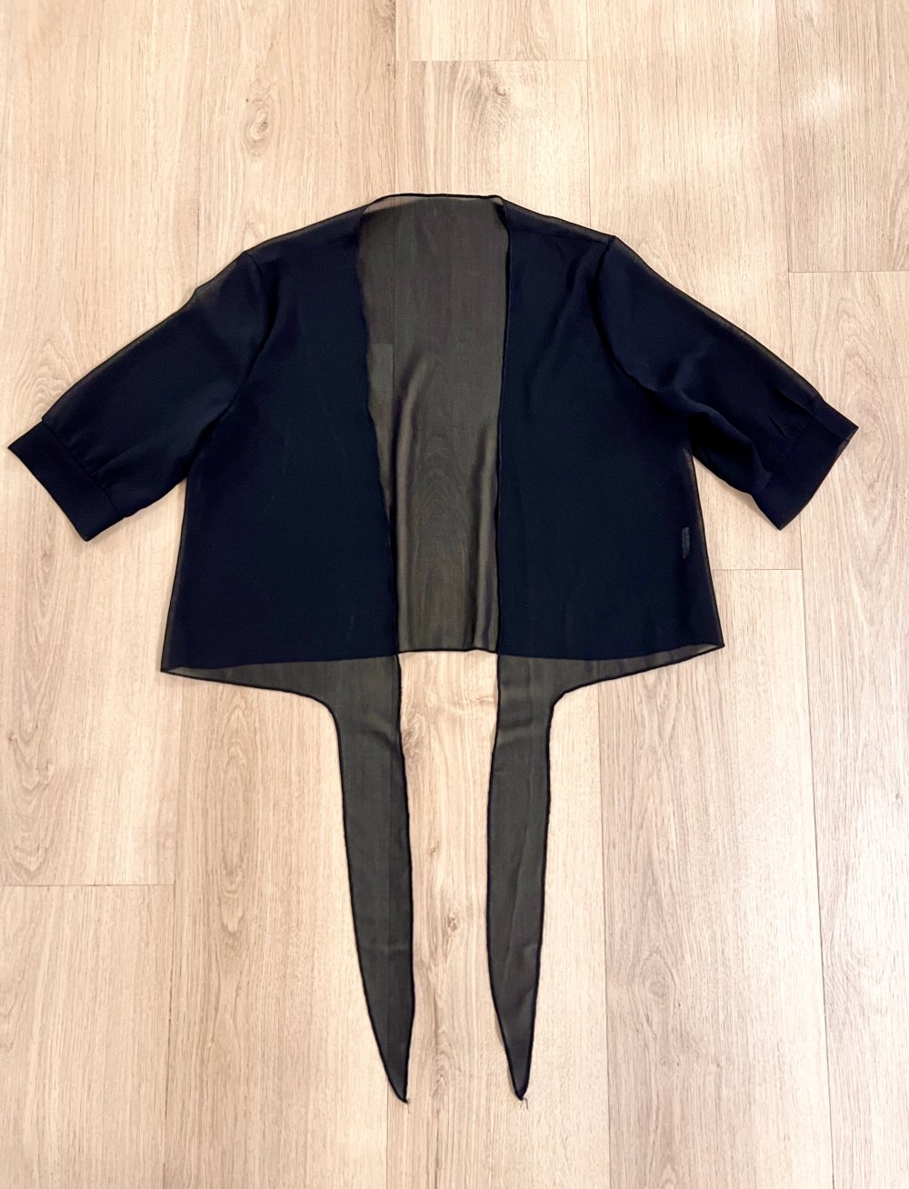 Damen Kurzam druchsichtige kurze Bluse zum Binden Schwarz XS/S