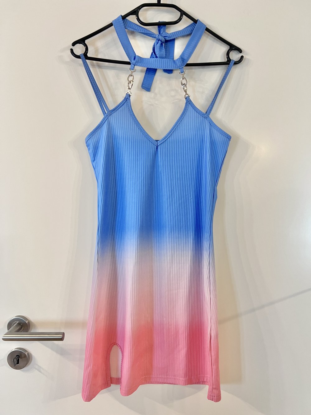 Sexy Damen Ombre Farbverlauf Minikleid Blau Rosa S/36