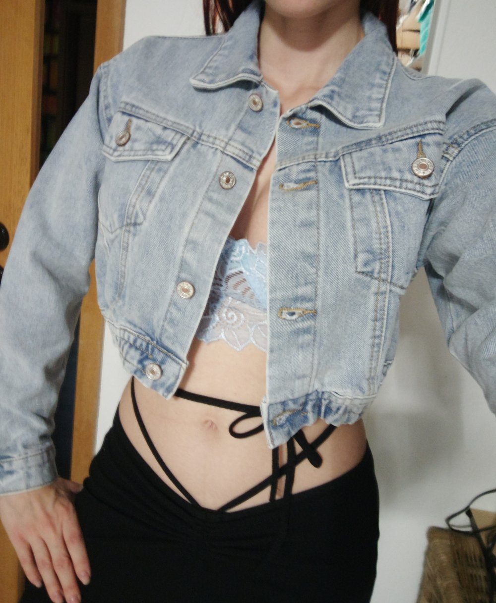 Sexy Damen Bomber Denim Crop Jeansjacke Oversized Hellblau Gr. XS/34