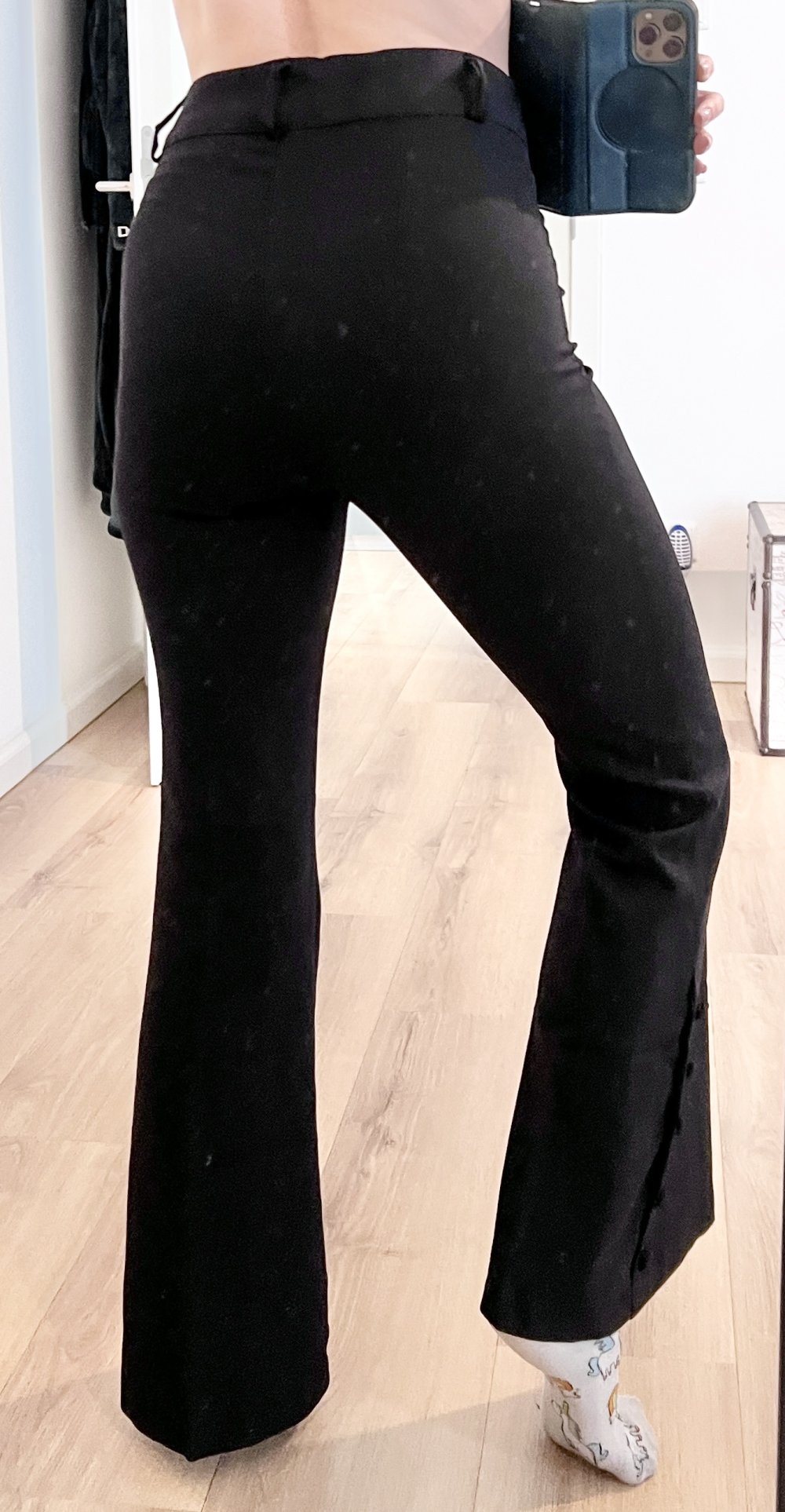 Sexy Elegante Damen High Waist Schlag-Anzughose Bügelfalten Dekoknöpfe S/36