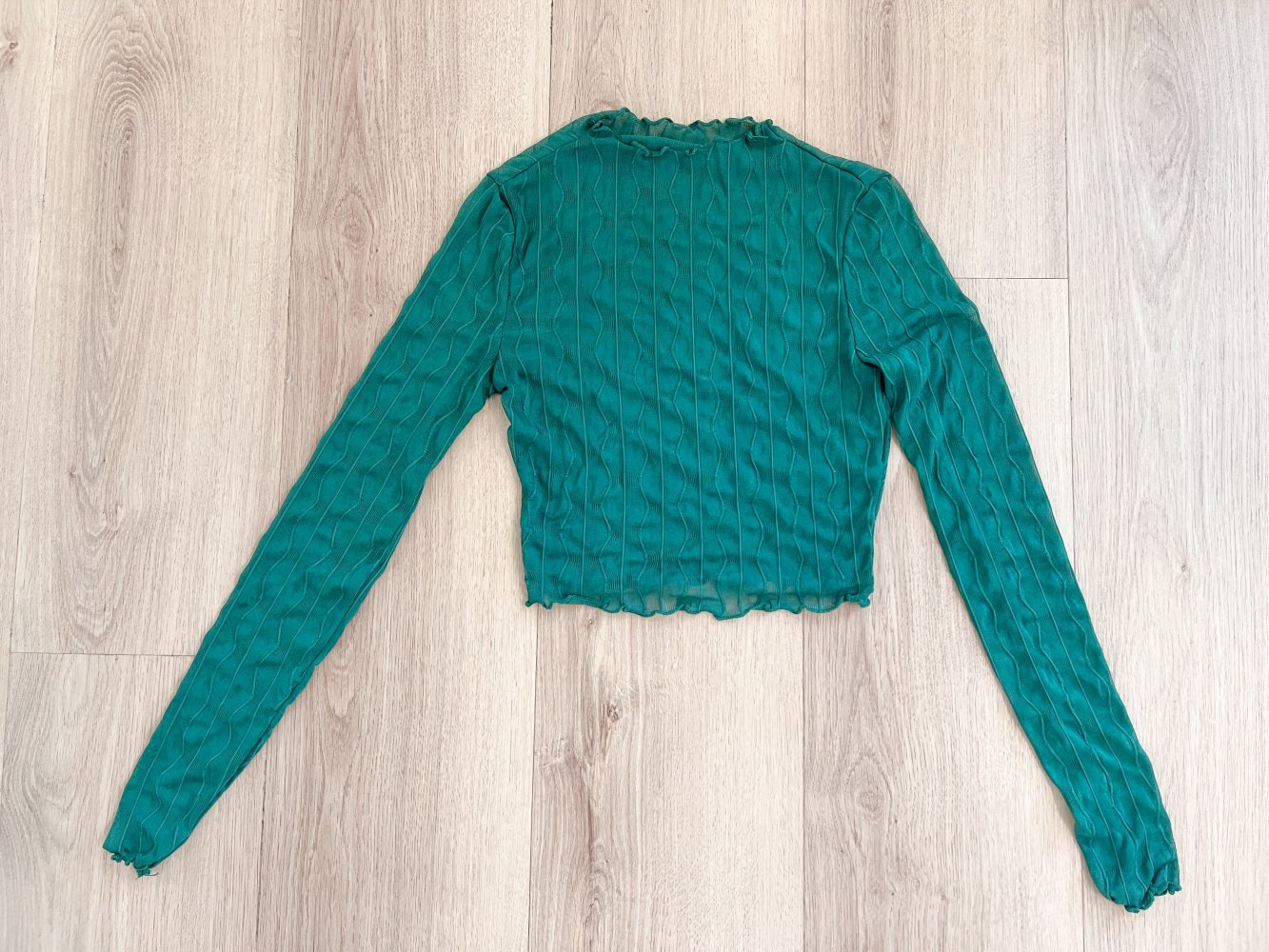 Sexy Damen durchsichtiges Mesh Langarm Crop Top Grün XS