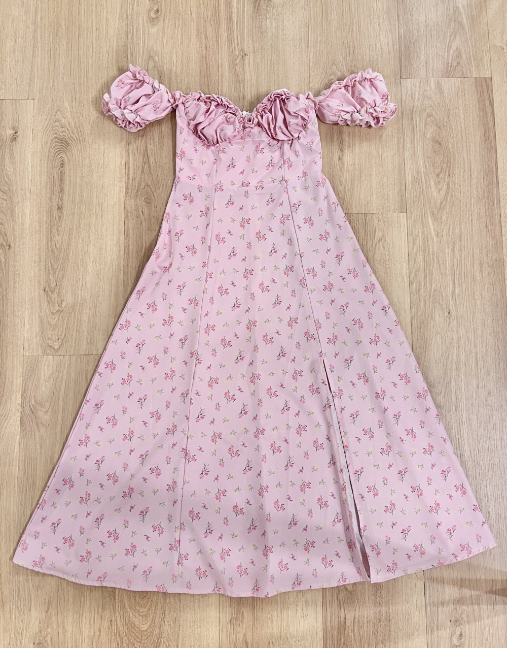 Süßes Romantik Damen schulterfrei Blümchen Rüschen Schlitz XS-S