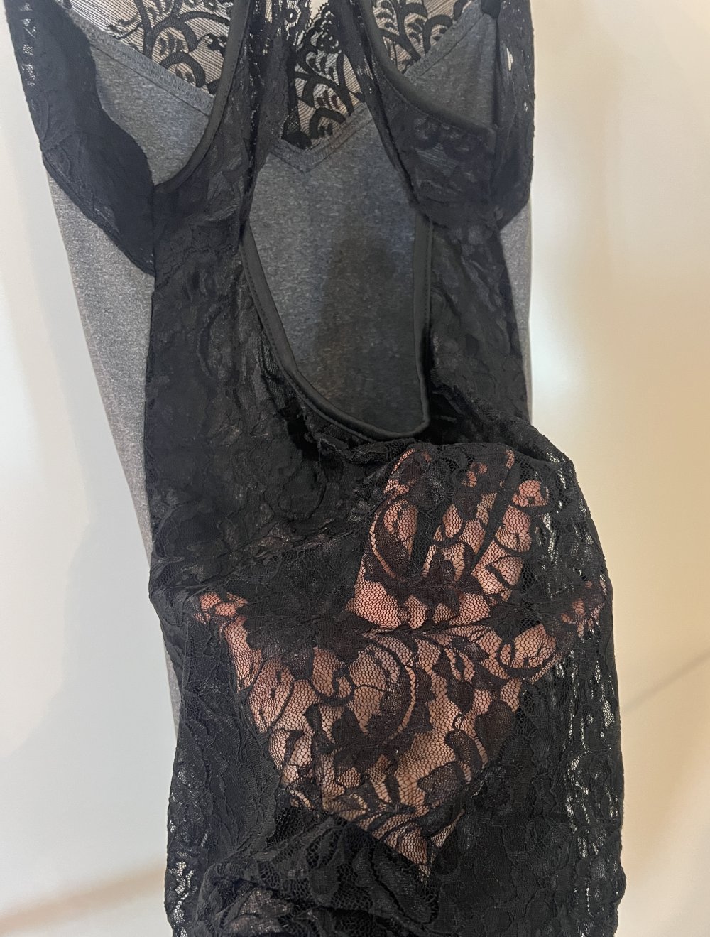 Sexy Damen Minikleid transparente Spitzen Rückseite Hauskleid XS/S