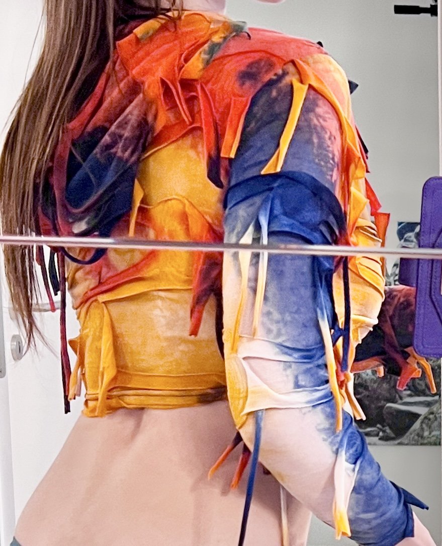 Damen Vintage Distressed Fransen Farbverlauf Crop Top Rave XS