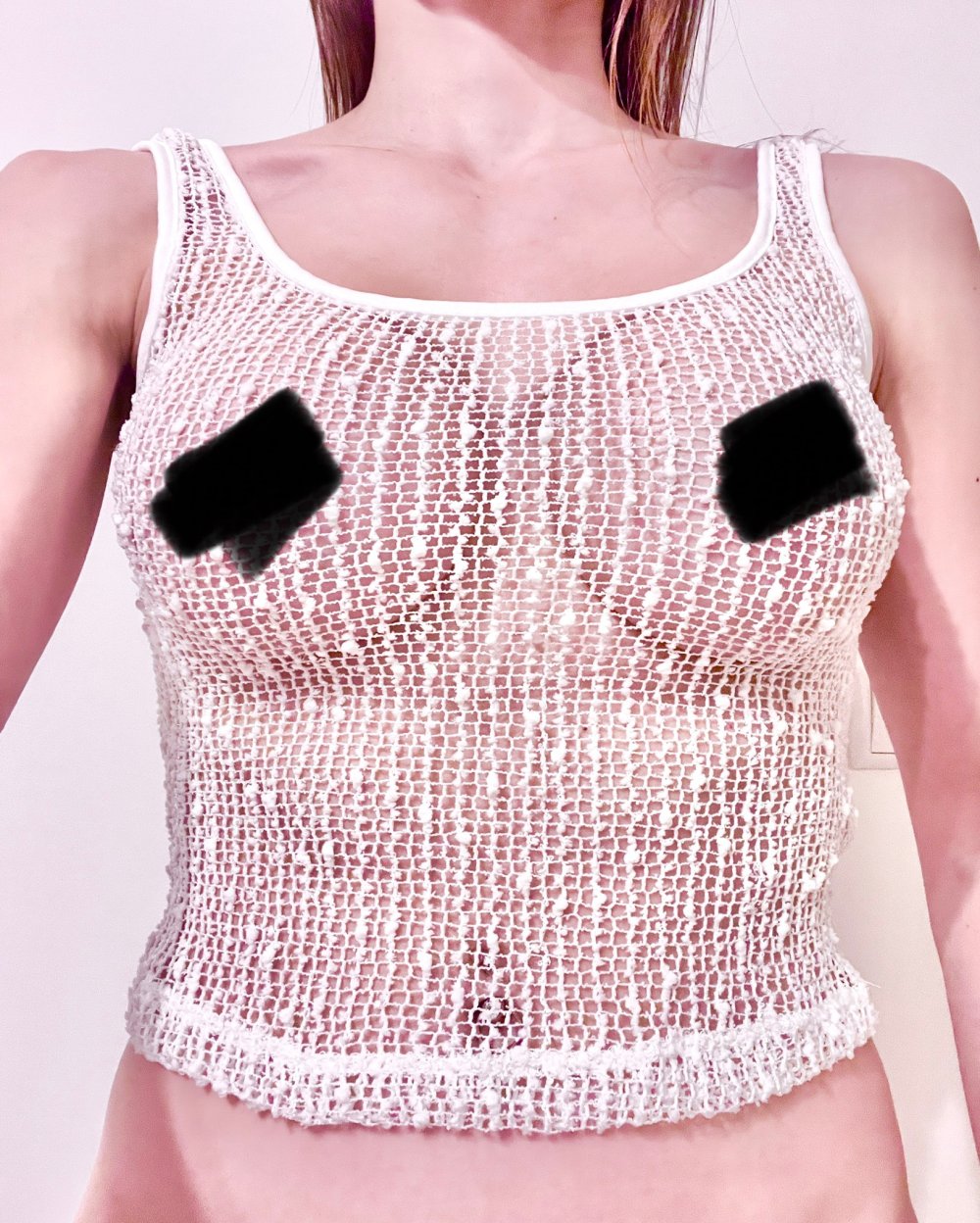Sexy Damen durchsichtiges Netz Crop Top Pailetten Weiß XS