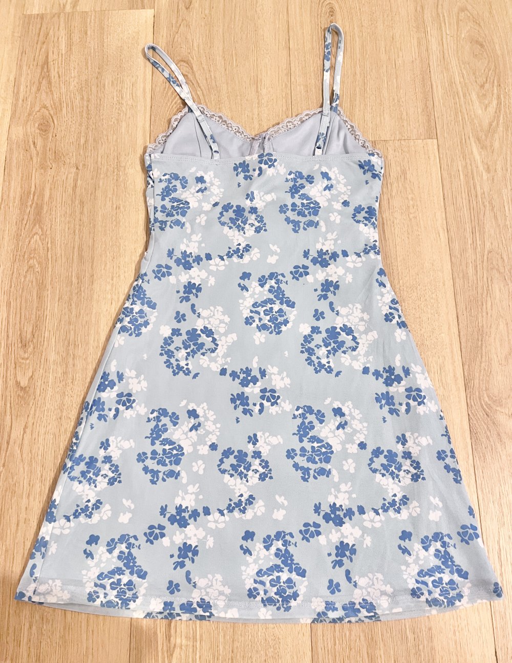 Süßes Damen Mesh Sommer Geblümtes Minikleid Blau XS/34