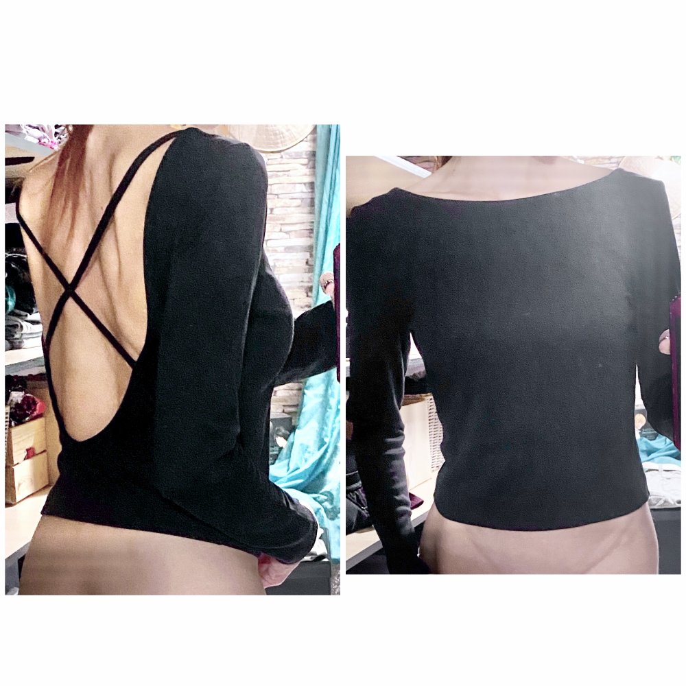 Sexy Damen rückenfreies Basic Langarm Shirt Schwarz S/36