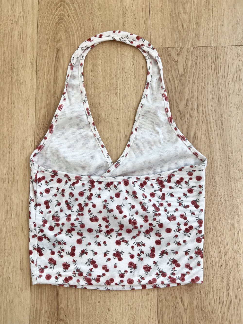 Sexy Damen geblümtes Neckholder ditsy flower Y2K bauchfreies Camisole Crop Top Weiß Spitze XS