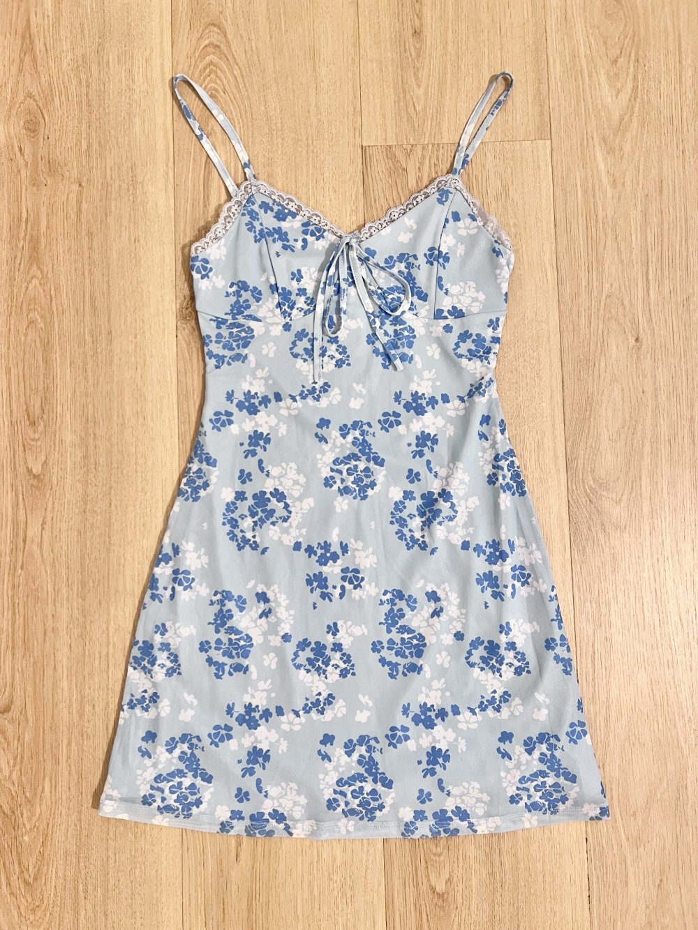 Süßes Damen Mesh Sommer Geblümtes Minikleid Blau XS/34
