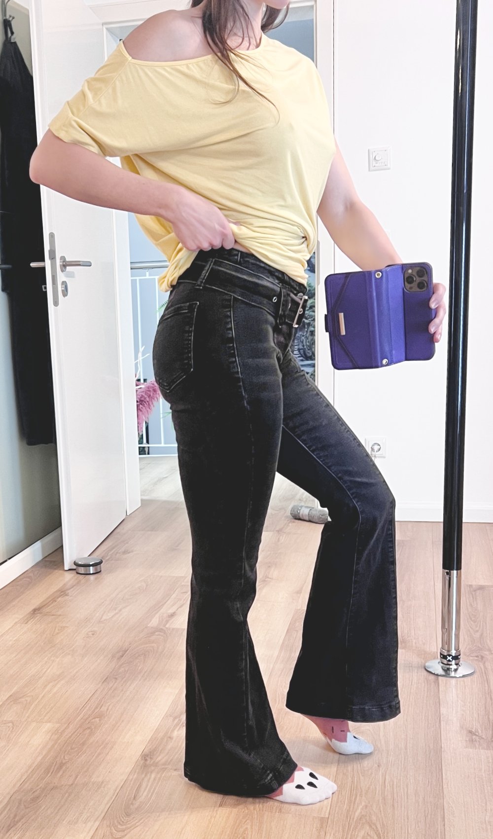 Sexy Damen Y2K Mid Waist Schlaghose Bootcut Jeans mit Gürtel Gr. 34/36