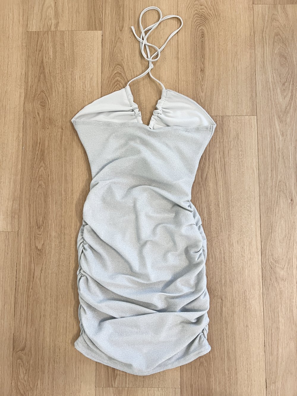 Sexy Damen Silber Glitzer Bodycon Minikleid Cutouts Schnürung S/36