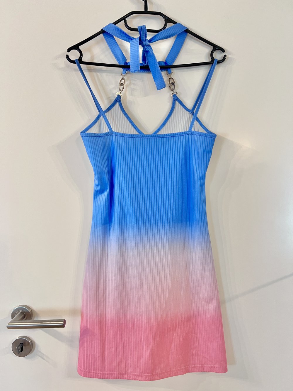Sexy Damen Ombre Farbverlauf Minikleid Blau Rosa S/36