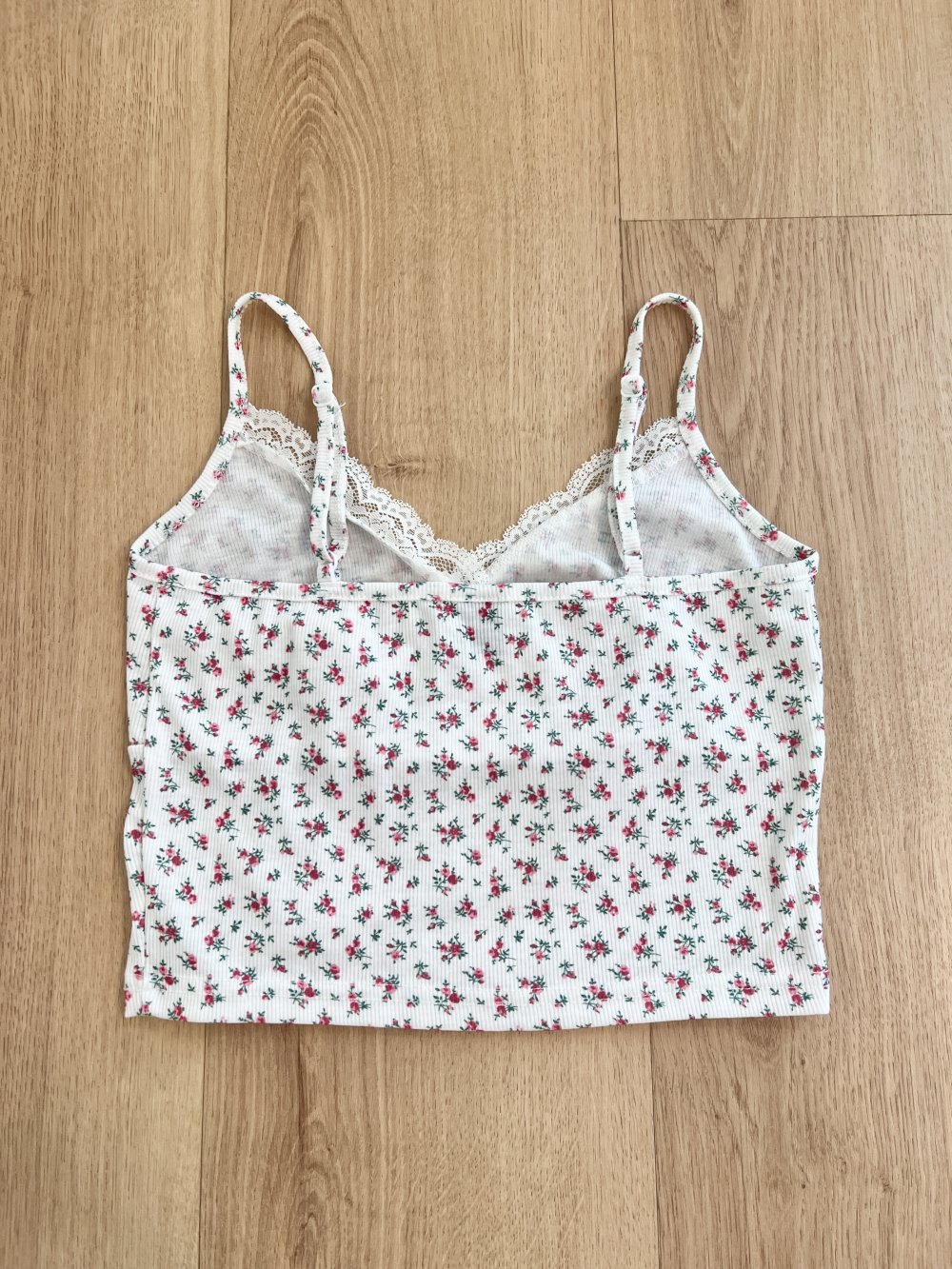 Sexy Damen geblümtes ditsy flower Y2K bauchfreies Camisole Crop Top Weiß Spitze XS