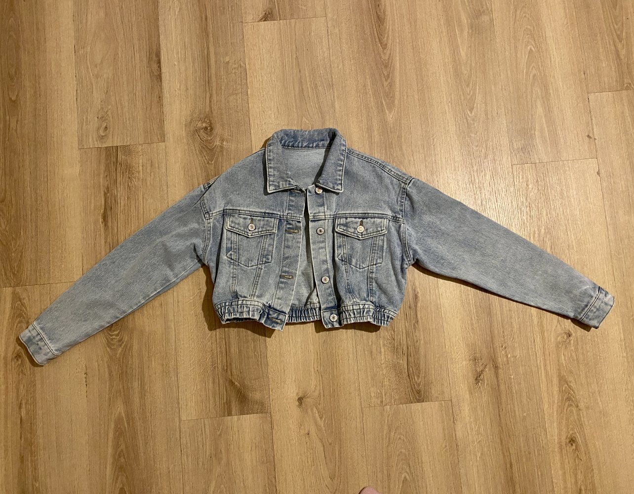 Sexy Damen Bomber Denim Crop Jeansjacke Oversized Hellblau Gr. XS/34
