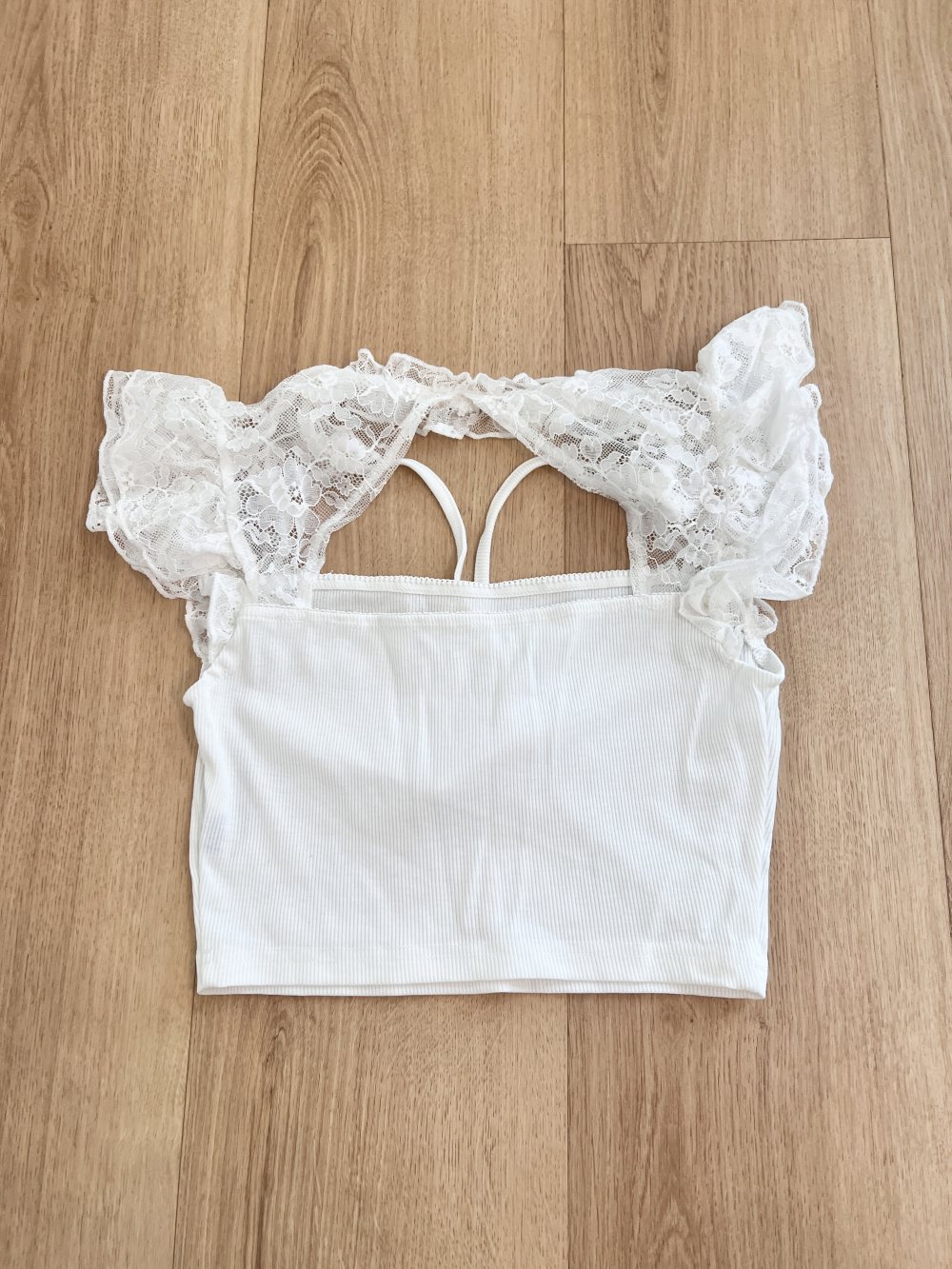 Sexy Damen süßes Lolita Doll Kawaii Crop T-Shirt mit Spitze Weiß XS