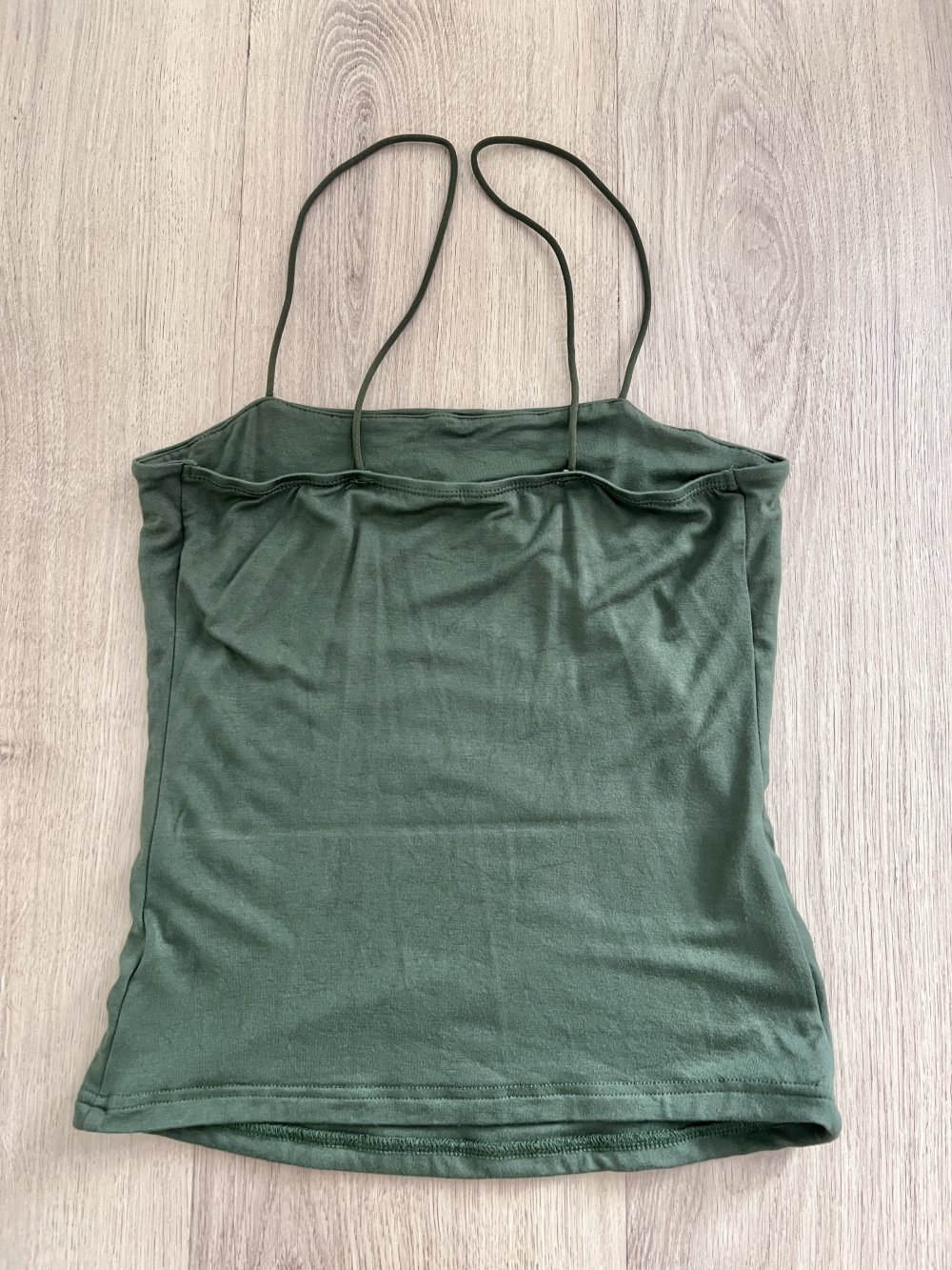 Sexy Damen Basic Spaghettiträger Top gerader Ausschnitt Khaki Armeegrün Y2K XS/S