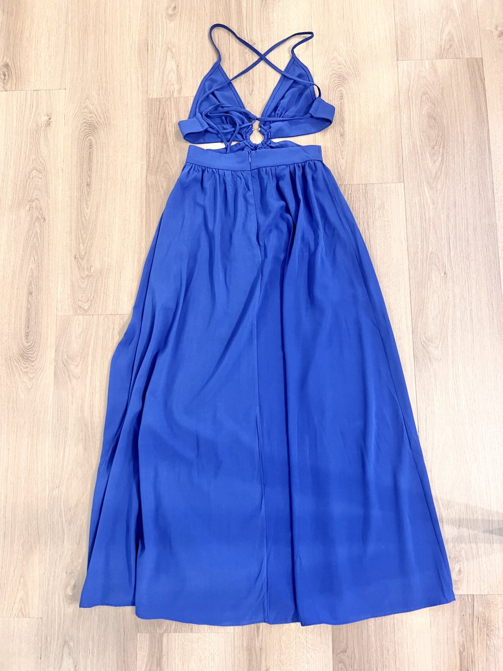Sexy Damen Sommer Cut-Out Maxikleid Königsblau mit 2 Schlitzen Rückenfrei XS/34