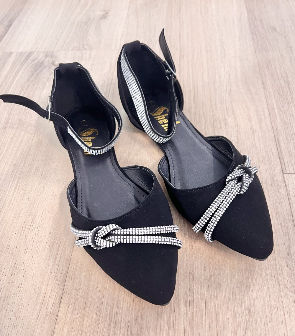 Sexy Damen Spitze Ballerinas Flats Strass Elegant Schwarz Gr. 37/38