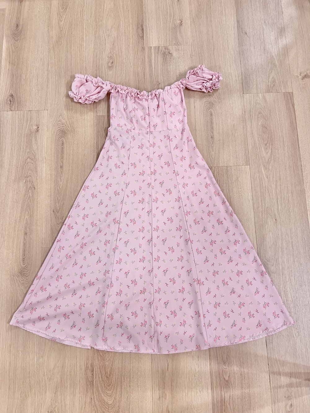 Süßes Romantik Damen schulterfrei Blümchen Rüschen Schlitz XS-S