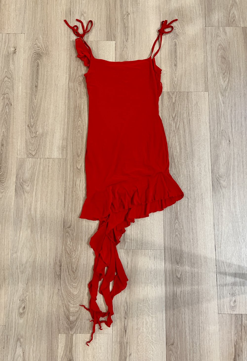 Sexy Damen rotes Bodycon Rüschen Sommer Minikleid Asymmetrisch Rot XS