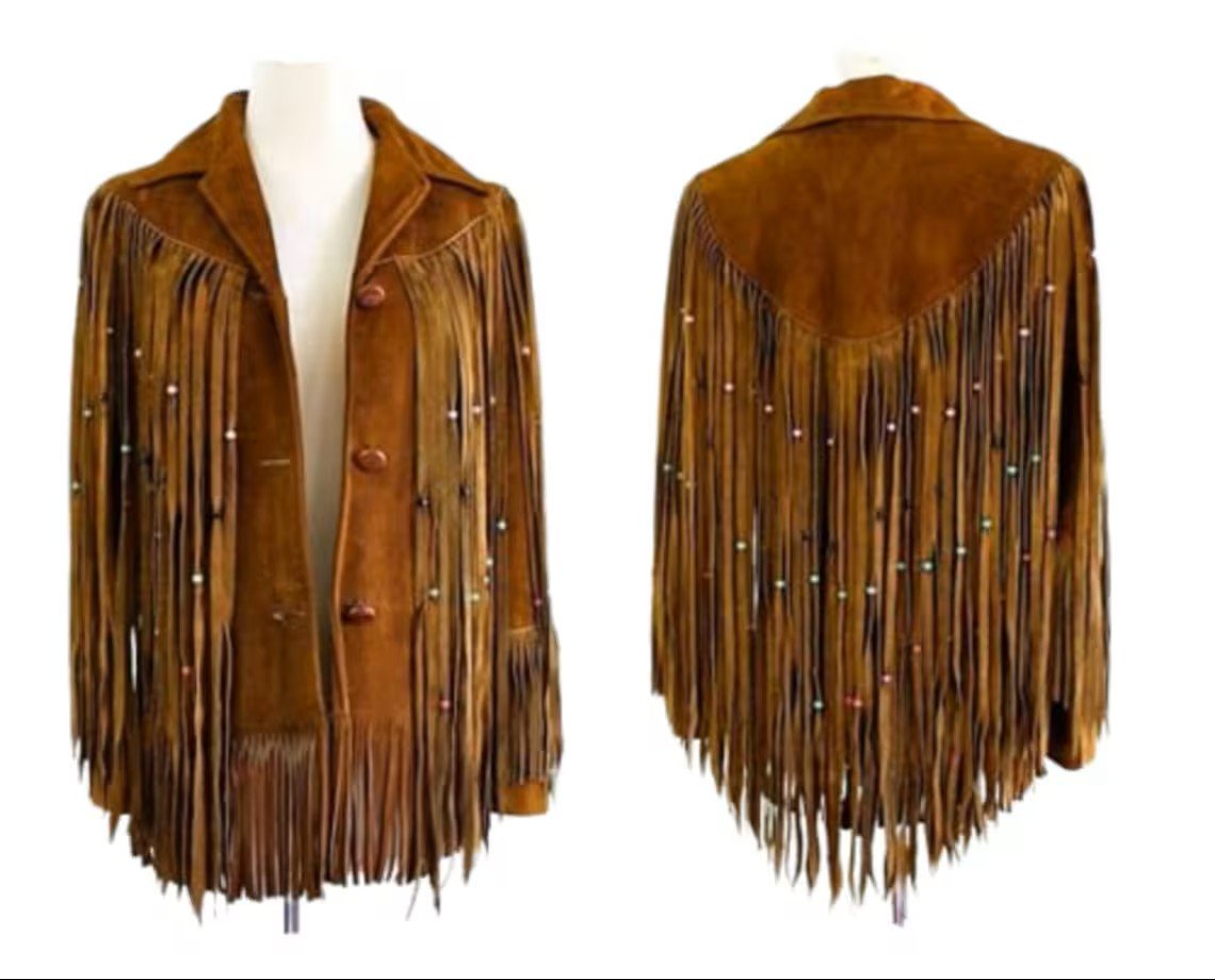 Western Cowboy Lederjacke, braun, mit Fransen