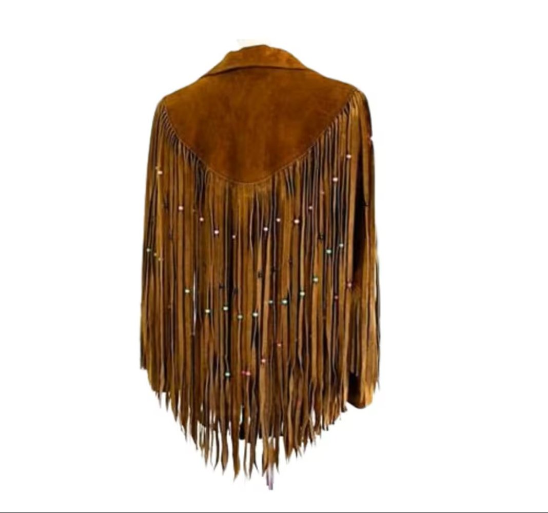 Western Cowboy Lederjacke, braun, mit Fransen
