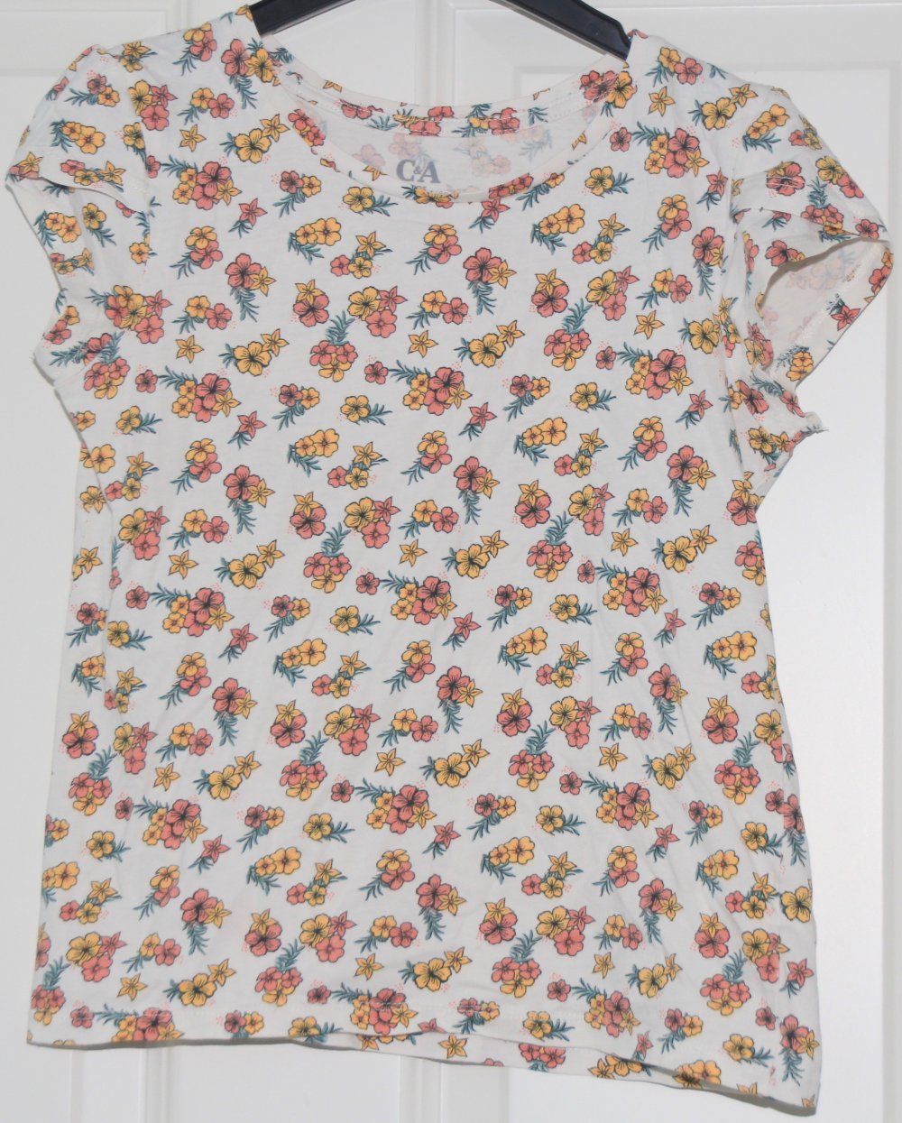 C&A T - Shirt 122 128 Mädchen Longsleeve weiß Blumen w Neu