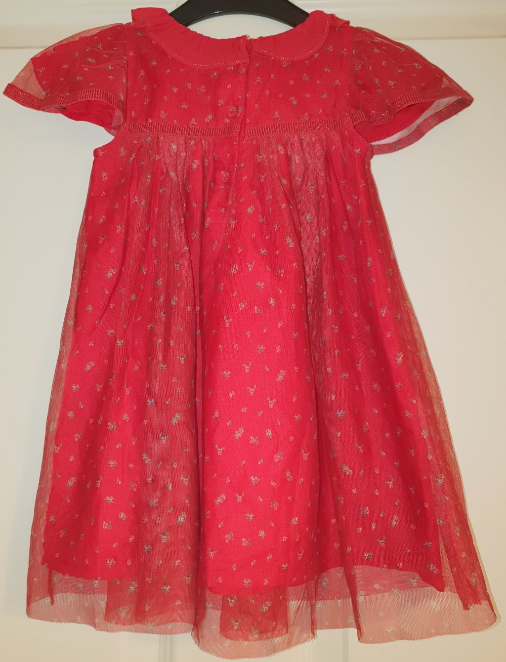 NEXT Kleid Kleidchen 80 86 Hängerchen rot Blumen Unterkleid elegant w Neu