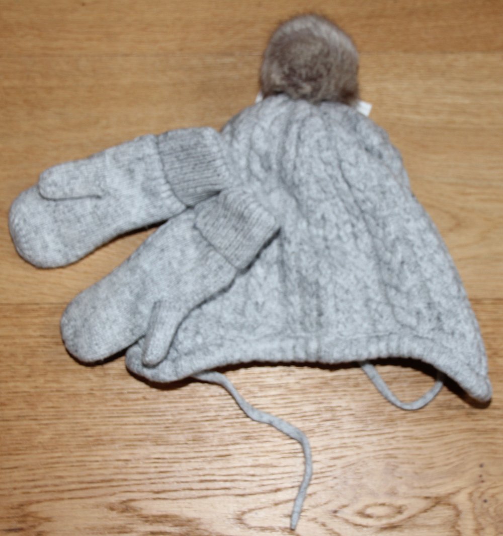 H&M Strick Set Mütze Handschuhe 86 92 grau Winter Mädchen Neu!