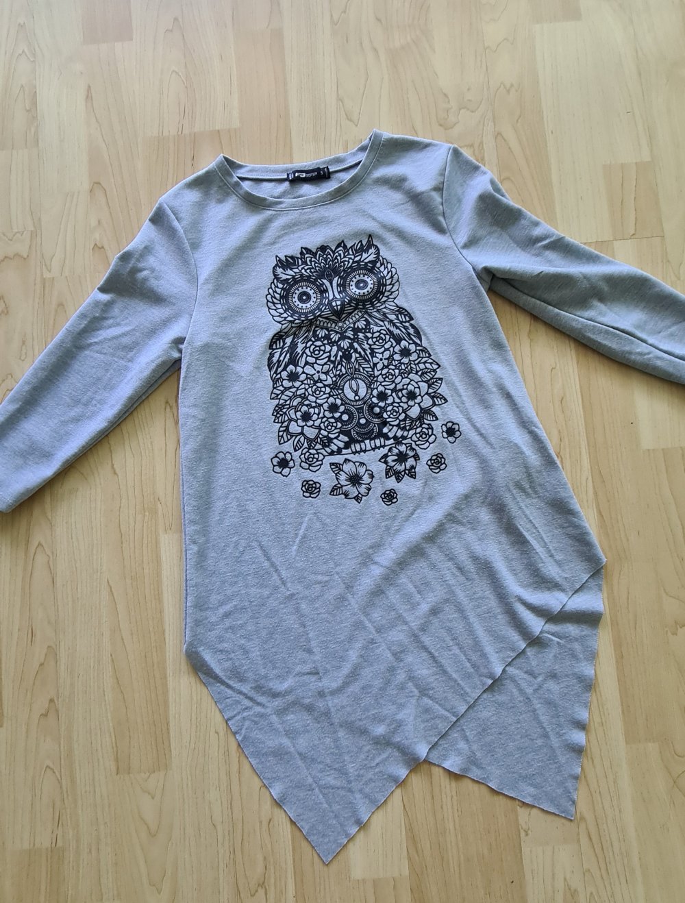FB Sister Print Shirt Eule 3/4 Ärmel Gr S Asymmetrisch