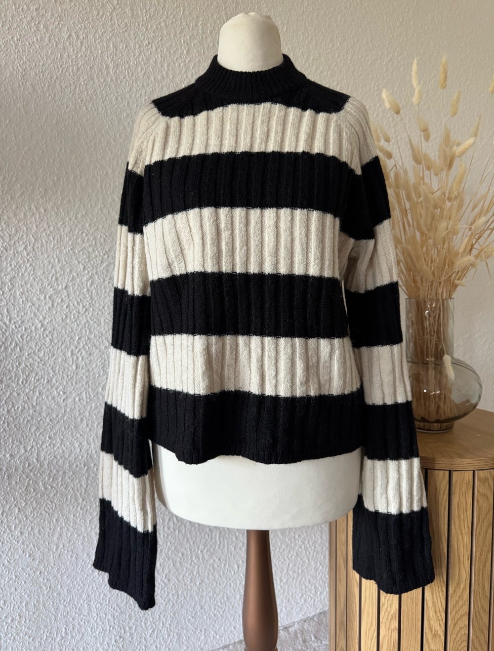 H&M Strickpullover schwarz weiß Creme gestreift S 36 Top