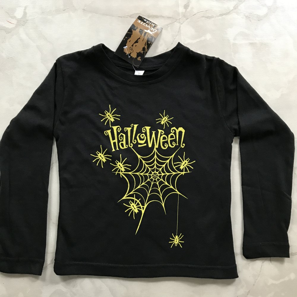 Jungen Mädchen Kinder Bluse Langarm Longsleeve Spinnen Netz Schwarz Gelb Booo Halloween Fasching Verkleidung 100% Baumwolle Gr. ca 98/104, neu mit Etikett
