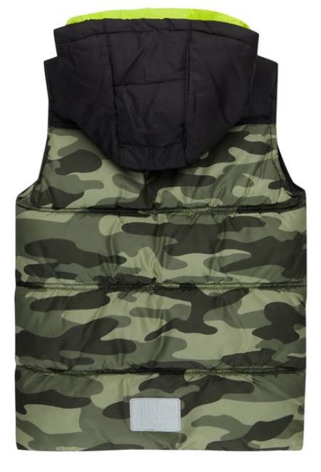 Jungen Kinder Weste Steppweste Camouflage Armee Kapuze Reißverschluss Grün Khaki Gr. 110 